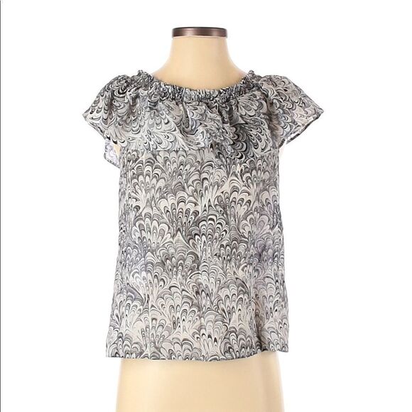 MICHAEL KORS Off The Shoulder Top Sleeveless Ruffle Silk Cotton Gray Small - Picture 9 of 9